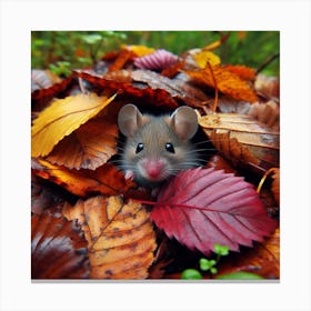 Mouse In Autumn Leaves 1 Canvas Print