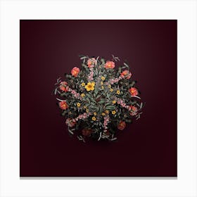 Vintage Sweetbriar Rose Botanical Wreath on Wine Red n.0147 Canvas Print
