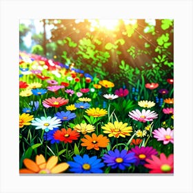 Colorful Flowers In A Field Canvas Print