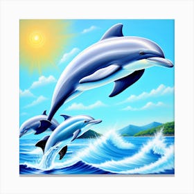 Dolphins In The Sea Canvas Print