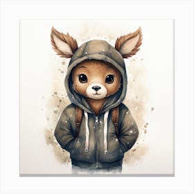 Watercolour Cartoon Deer In A Hoodie 1 Canvas Print