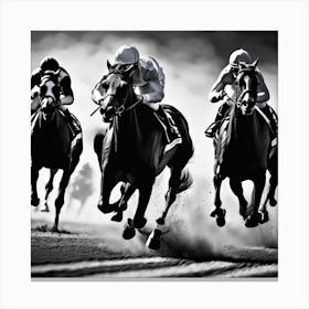 Black And White Horse Race Canvas Print