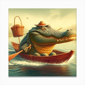 Alligator In A Boat Canvas Print