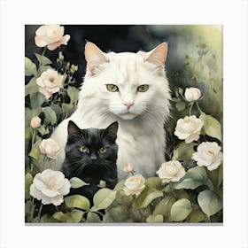 Black Cats And Roses Canvas Print