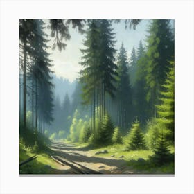 Forest Path, Acrylic Painting Style Canvas Print