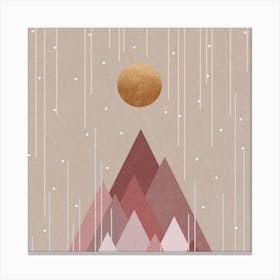 Sun And Mountains Coral Pink Square Canvas Print