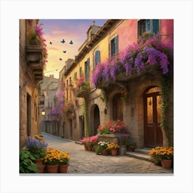 Street Scene With Flowers 1 Canvas Print