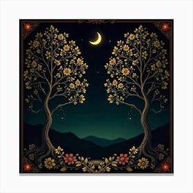 Moon And Forest Style William Morris2 Art Print (5) Canvas Print