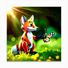 Fox And Butterfly Canvas Print