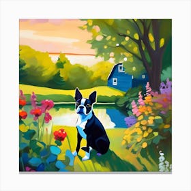 Boston Terrier In The Garden 3 Canvas Print