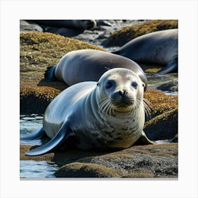 Seals On Rocks Canvas Print