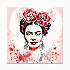 Floral Frida Kahlo Portrait Painting (4) Canvas Print