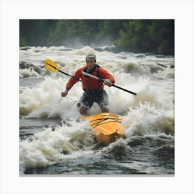 Man Kayaking In Rapids Canvas Print