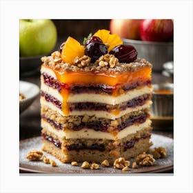 Layered Cake With Cranberries And Walnuts Canvas Print