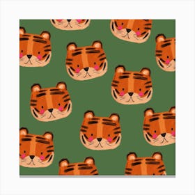 Tiger Pattern Green Square Canvas Print