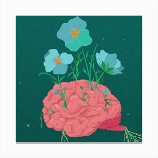 Floral Brain Square Canvas Print