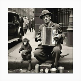 Monkey And An Accordion 3 Canvas Print
