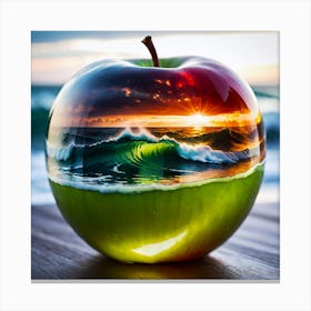 Double Exposure Of A Sunrise Over The Sea Seamlessly Integrated Within A Half Glas Apple Canvas Print