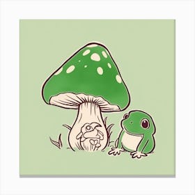 Cute Mushroom And Frog Square Canvas Print