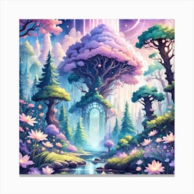 A Fantasy Forest With Twinkling Stars In Pastel Tone Square Composition 159 Canvas Print