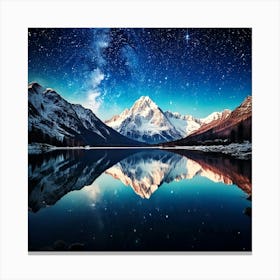 Firefly Snow Capped Mountains Reflecting In A Starry Lake 67023 (2) Canvas Print