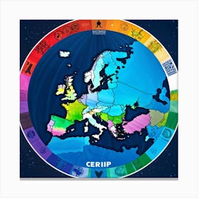 A Digitally Rendered Image Featuring A Circle Encompassing The Continent Of Europe With Each Europe (1) Canvas Print