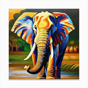 Elephant By The Water Canvas Print