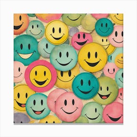 Smiley Faces, Whimsical Collage Featuring Hand Drawn Smiley Faces Spectrum Of Expressions Various Styles 2 Canvas Print