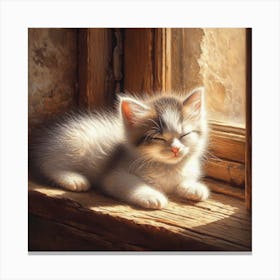 Kitten Sleeping On A Window Sill Canvas Print