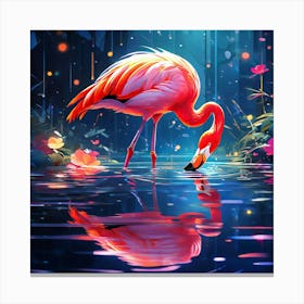 Very Colorful Picture Of Flamingo In Water Beautiful Lighting And Reflections Golden Ratio Fake Canvas Print