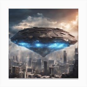A Futuristic Energy Shield Protecting A City From An Incoming Meteor Shower 1 Canvas Print