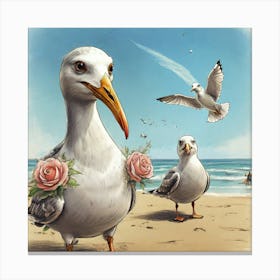 Seagulls On The Beach 5 Canvas Print