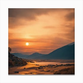 Sunset Over A River Canvas Print