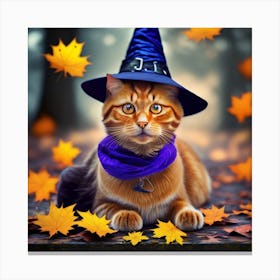Halloween Cat In A Witch Hat Canvas Print