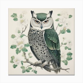 Ohara Koson Inspired Bird Painting Eastern Screech Owl 1 Square Canvas Print