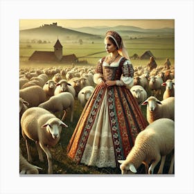 Woman With Sheep Leinwandbild