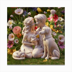 Couple With Dog Canvas Print