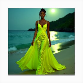 Yellow Dress On The Beach Canvas Print