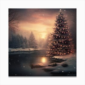Christmas Tree In The Snow Canvas Print