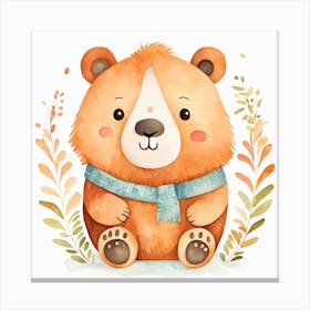 Floral Teddy Bear Nursery Illustration (3) Canvas Print