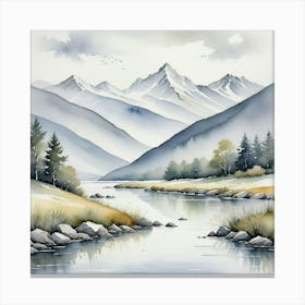 River Watercolour Painting Canvas Print