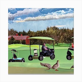 Golf Carts And Ducks Canvas Print