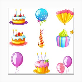 Birthday Cake And Balloons Stampe su tela