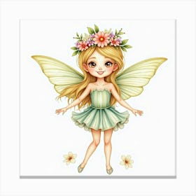 Enchanting Faerie With A Floral Crown, Watercolor 1 Canvas Print