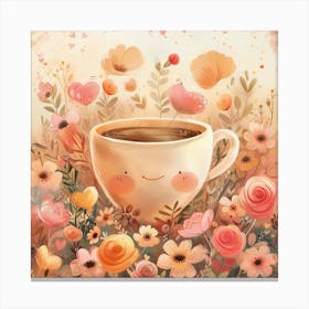 Cute Coffee Cup Pastel Colors Canvas Print