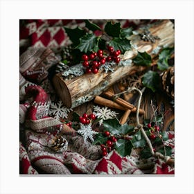 Christmas Background With Holly Canvas Print