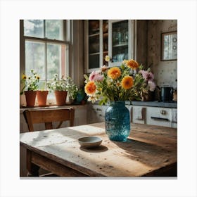 Kitchen With Flowers Canvas Print