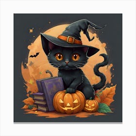 Black Cat Witch Canvas Print