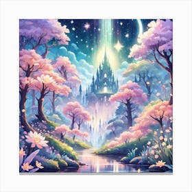 A Fantasy Forest With Twinkling Stars In Pastel Tone Square Composition 294 Canvas Print