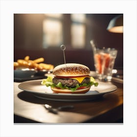 Hamburger On A Plate 96 Canvas Print